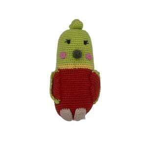 Pebble Child UK Crocheted Parrot 8" Rattle Plush Stuffed Animal‎ Red 100% cotton